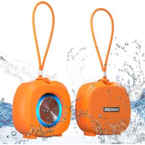 Speaker, Small Portable Bluetooth Wireless IPX5 Waterproof Shower Speaker, Loud Stereo Sound Deep Bass, TWS Pair, RGB Lights, Long Playtime for Outdoor Party, Great Gift, 1PC (Orange)