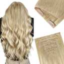 GOO GOO Invisi Edge Clip in Hair Extensions, 18inch 130g 7Pcs, Injected Seamless PU Clip in Hair Extensions, Virgin Real Human Hair, #18ET90A Natural Blonde Balayage