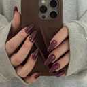 Almond Press on Nails - Medium Burgundy Fake Nails with Polka Dots Design, Full Cover Wine Red Glue on Nails, Reusable Elegant Stick on Nails for Women Manicure, Glossy Finish | 12 Sizes - 24 Pcs