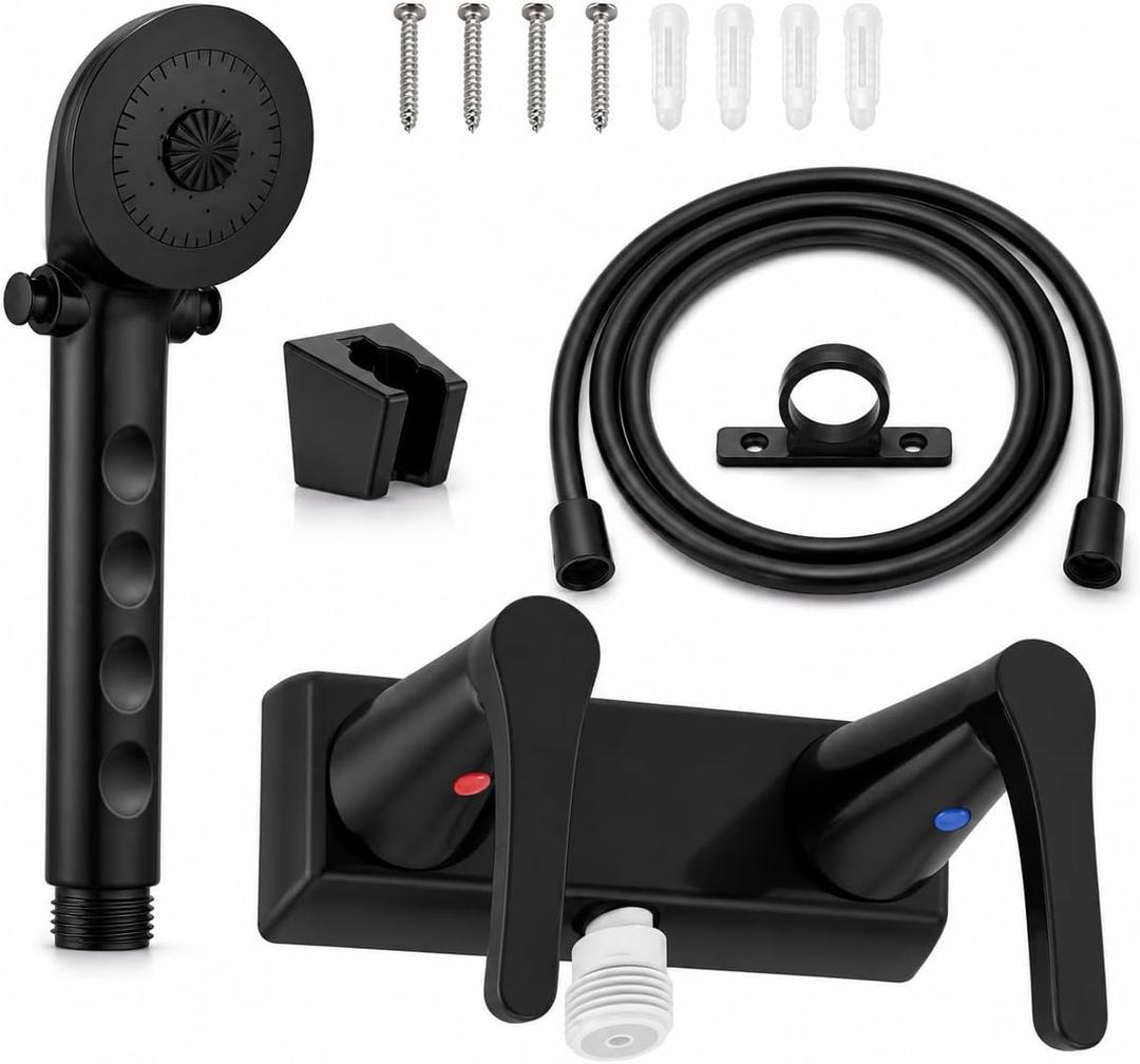 RV Shower Faucet with Head and Hose: 4 Inch 2-Hole Camper Shower Faucet with 59" Hose - ABS Shower Valve Diverter for RV Camper Motorhome Travel Trailer Indoor Outdoor Use