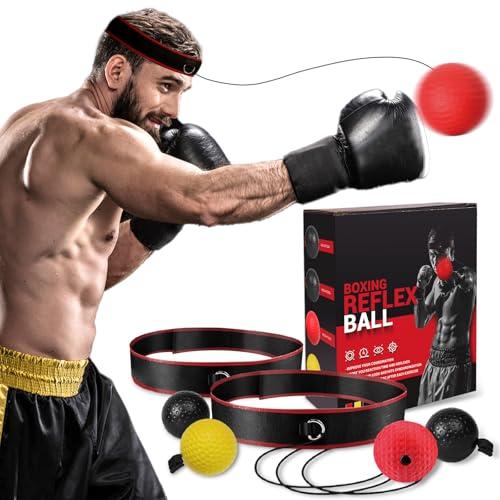 KTEBO Boxing Reflex Ball Headband Set - Includes 4 Different Balls and 2 Adjustable Headbands for Beginner Proficiency Improvement, Great Boxing Equipment, Perfect Stocking Stuffers