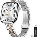 MioHHR Slim Metal Bands Compatible with Apple Watch Band 38mm 40mm 41mm 42mm (Series 11 10), Thin Stainless Steel Strap Bands for Women iWatch Series 11 10 9 8 7 6 5 4 3 2 1 SE3/2/1, Silver/Rose Gold