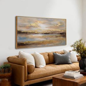 Gold Abstract Wall Art Decor Neutral Canvas Pictures Wooden Framed Wall Decor Colorful Art Prints for Living Room Dining Room Bedroom 24x48 Inch