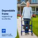 Medline Aluminum Rollator Walker with Seat, Blue, 250 lb. Weight Capacity, Lightweight, 6 Wheels, Foldable, Adjustable Handles, Rolling Walker for Seniors