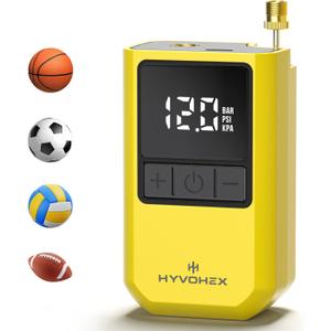 Ball Pump for Sports Balls, Portable Electric Basketball Pump Ultra Fast Inflation, with Digital LED Display Air Pump for Balls, Preset Pressure with Ball Needle for Soccer, Volleyball (Yellow)
