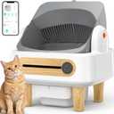 RPZ Automatic Cat Litter Box Self Cleaning, Robot Litter Box for Multiple Large Cats, Open Top Auto App Control Ultra-Quiet, Durable, Keep Home Freshness, Wood Grain