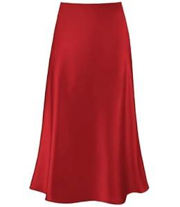 Women's Satin High Waist Hidden Elasticized Waistband Flared Casual A Line Midi Skirt M