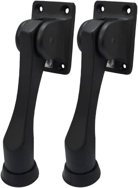 QCAA Solid Brass Drop Down Door Stop, 4", Matte Black, 2 Pack