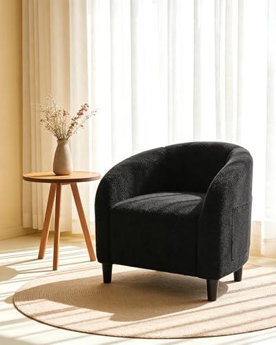 GarveeHome Accent Chair Living Room Chairs Barrel Boucle Chairs Comfy Armchairs for Bedroom Reading Room Reception Chairs(Black)