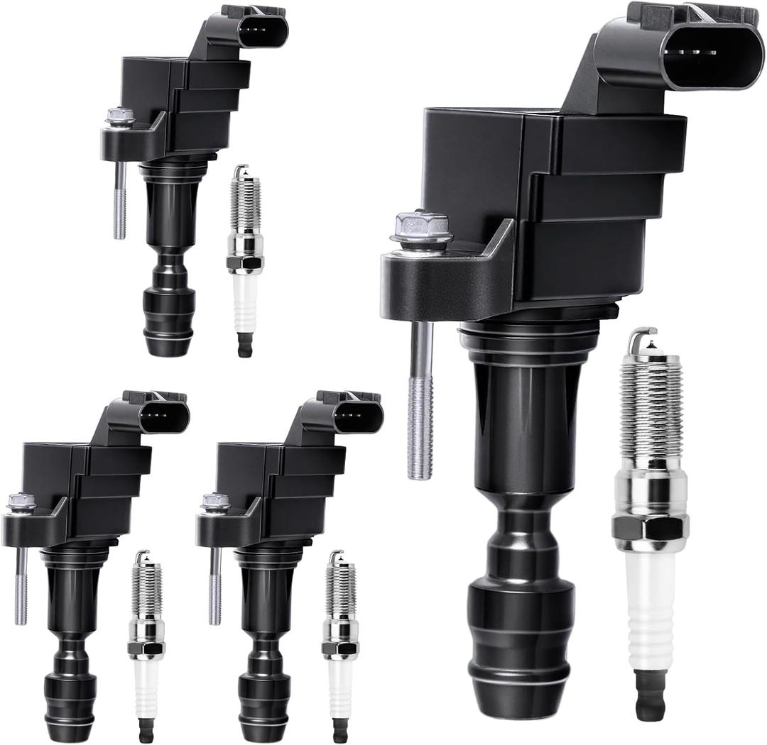 4Pcs Ignition Coil Pack UF491 & Spark Plugs Compatible with Chevy Equinox 2010-2017, Malibu 2008-2014, GMC Terrain 2010-2017, Cobalt 2007-2010, Pontiac G6 2006-2010, Buick LaCrosse 2.0L 2.2L 2.4L