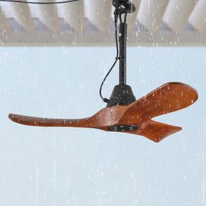 3 Blades Wood Outdoor Ceiling Fan for Patios, Farmhouse Rustic Ceiling Fans, 34" Plug-in Wet Rated Outdoor Gazebo Fan for Exterior House Porch Patio, Waterproof, F246 (F246-no light)