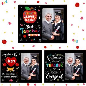 3 Pcs Teacher Appreciation Picture Frame Tabletop and Wall Hanging Teacher Wood Photo Frame Gift for Graduation Retirement Back to School Thank You Gifts, 7 x 9 Inches