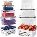 Freshmage Fruit Storage Containers for Fridge with Removable Colander, Airtight Food Storage Container, Dishwasher Safe Produce Saver for Refrigerator, Keep Berry Fruit Fresh Longer 6 pcs Large Clear