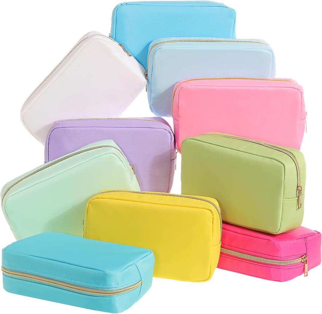 Sweetude 10 Pieces Nylon Makeup Bag Cosmetic Bags for Women Reusable Makeup Organizer Bag Cosmetic Travel Bag Big Capacity Toiletry Travel Organizer with Zipper (Macaron Color)