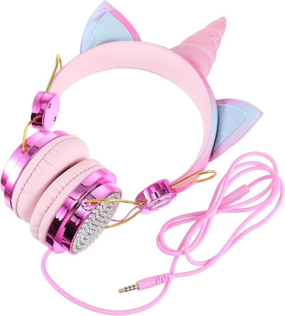 Adorable Over Ear Headset for Adults Cute Cartoon Unicorn Design with Plug Headphone for School Daily Use Volume Control for Safe Listening Finish Golden Pink Adorable Over Ear Headset for Adults Cute Cartoon Unicorn Design with Plug Headphone for School Daily Use Volume Control for Safe Listening Finish Golden Pink