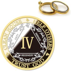 3 x Affirmation Sobriety Coin Gift Set | Silver & Gold AA Chip Medallion with Token Capsule, Stand & Card | Sobriety Gifts for Anniversary Month & Year for Men & Women in Recovery (Four Years)