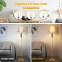 Gold Vintage Floor Lamp for Living Room, Traditional Mid-century Floor Lamp with Elegant Silk Fabric Lampshade, 64inch Tall Standing Lamp Bedroom LED Pole Lamp, Retro Stand Up Lamp for Home Office
