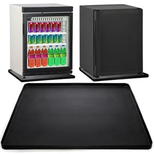 Fasmov Mini Fridge Silicone Mat with Raised Edges, 24''x24''x0.8'', Refrigerator Floor Protector Mat, Under Refrigerator Mat Mini Fridge Drip Pan Prevents Appliance Leakage Water Spills, Black