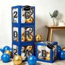 Stackable Graduation Blue Balloon Boxes Class of 2026 4 Pcs Transparent Grad Decorations Foldable So Proud of You Party Supplies for Indoor/Outdoor(NO Balloons)