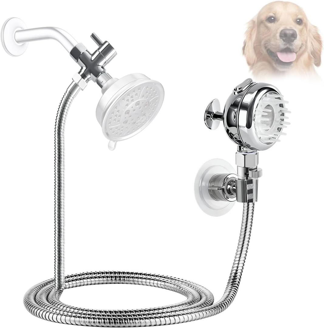 Sneatup Pet Shower Set with 8.2ft Hose & Flow Control Valve for Bathroom Shower Arm