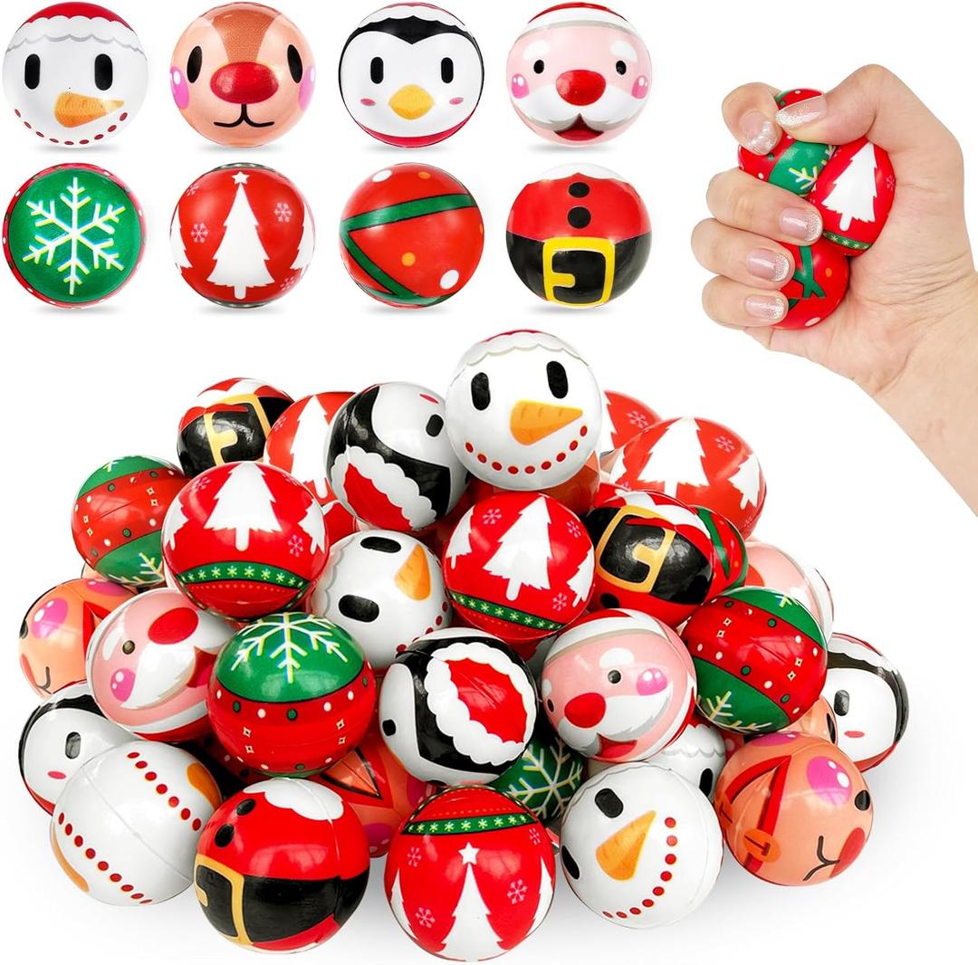 40 Pcs Christmas Stress Balls,Foam Christmas Squeeze Ball,Mini Relief Stress Ball with Santa,Tree,Moose,Snowman,Penguin for Party Favors,Goodie Bag Fillers,Stocking Stuffer Gifts(8 Styles)