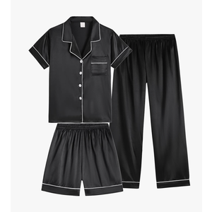 Vopmocld Satin Pajama Sets Unisex Boys and Girls Silk Button Down Short Sleeve & Shorts & Pants Sleepwear 3PCS Loungewear PJS Amazon's Choice, Size M