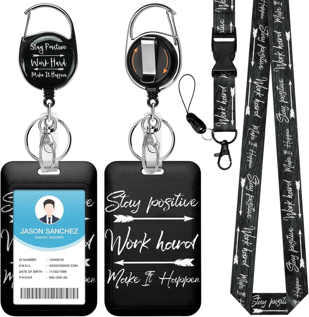 Soleebee ID Badge Holder with Breakaway Lanyard, Inspirational Quotes Retractable Badge Reel with Swivel Belt Clip Keychain Vertical ID Card Holder for Nurse Doctor Teacher Student