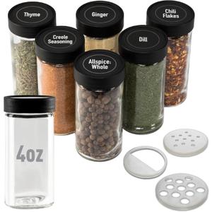 AllSpice 4" Glass Spice Jars 4 fluid ounces- 6 Pack