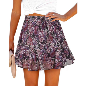 Shorts for Women Summer Casual Chiffon Skorts Boho Ruffle Tennis Mini Skirts, Size L