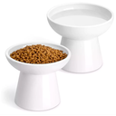 2pcs Ceramic Elevated Cat Bowls, White