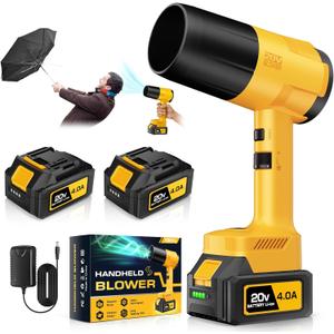 Leaf Blower Cordless, Handheld Leaf Blower with 2 X 4.0Ah Battery and Charger, 6 Speed Modes, Lightweight Blowers for Lawn Care, Patio, Yard, Dust,Blowing Leaves,Snow,Yellow