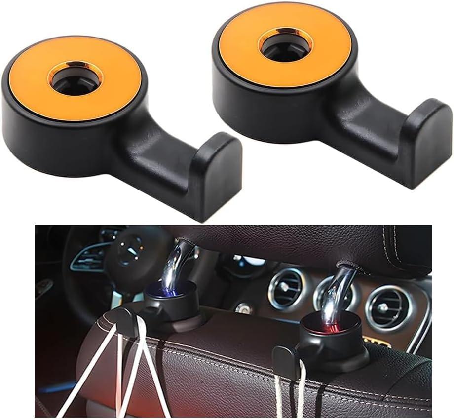 HZEL 2PCS Car Headrest Hidden Hook, 360 Rotation Vehicle Seat Hanger for Purse Backpack Cloth, Auto Interior Head Rest Storage Organizer Accessories, Universal for SUV Sedan Truck (Gold)