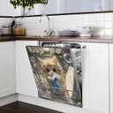 Cat Cleaning Dishes Dishwasher Magnets Cover for Kitchen Decor, Refrigerator Magnet Panel,Washable Reusable Appliance Front Cover for Housewarming Gifts,23 x 26 Inch