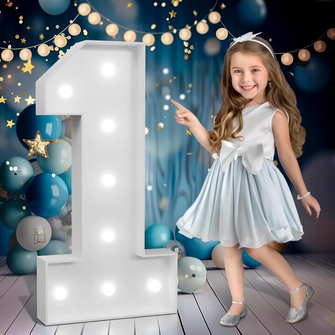 Marquee Numbers 3 feet tall,Cool White Light Up Numbers 1, Large Numbers for 1st 15th 16th Birthday Party Decorations, Big Numbers for Anniversary Decor DIY Kits
