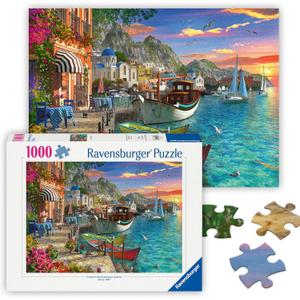 Ravensburger - Grandiose Greece - 1000 Piece Jigsaw Puzzle - Stunning, Exciting Coastal Sunrise Over Town - Bold Colors - Enticing Scene - Ideal Gift - Frameable Art - Puzzles for Adults