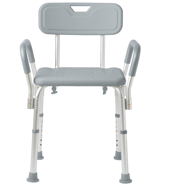 Medline Shower Chair with Backrest and Padded Armrests - 350 lb. capacity, Bath Bench, Seat, Stool for Independent Adult, Seniors, Elderly & Disabled Patients