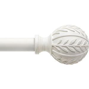 Antique White Curtain Rods for Windows 48 to 84 Inch, 1'' Adjustable Decorative Drapery Rods with Leaf Pattern Finials, Boho Heavy Duty Window Curtain Rods Set 36''-88''