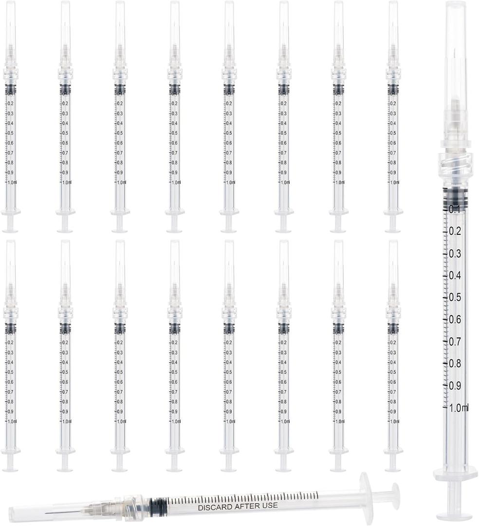 100 Pack 1ml 27Ga 13mm Lab Syringe Tools with Measurement, Individually Packed