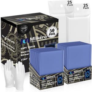 50 Count 55pt Top Loaders for Cards, 3"x4" Thick Toploaders with Soft Thick Card Sleeves for Baseball, Basketball, Football Cards