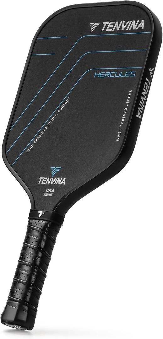 TENVINA Pickleball Paddles, Multi-Layer T700SC Textured Carbon Fiber Pickleball Paddle, 4-Types of Thicknesses and Shapes, USAPA Approved Pickle Ball Paddle, Strong Power and Spin Surface (Carbon-Elongated-16MM Control)