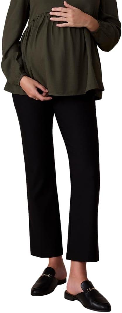 Motherhood Maternity womens Super Stretch Secret Fit Over the Belly Ankle Straight Leg Pregnancy Dress Pants for Work (Small, Black)