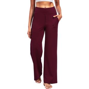CADMUS Wide Leg Pants for Women Yoga Work Pants with Pockets High Waist Lounge Sweatpants Dress Pants 29",Wine Red,L