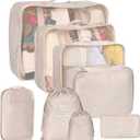 8 Set Packing Cubes for Suitcases, kingdalux Travel Luggage Packing Organizers with Laundry Bag, Compression Storage Shoe Bag, Clothing Underwear Bag, for Man & Women (Beige)