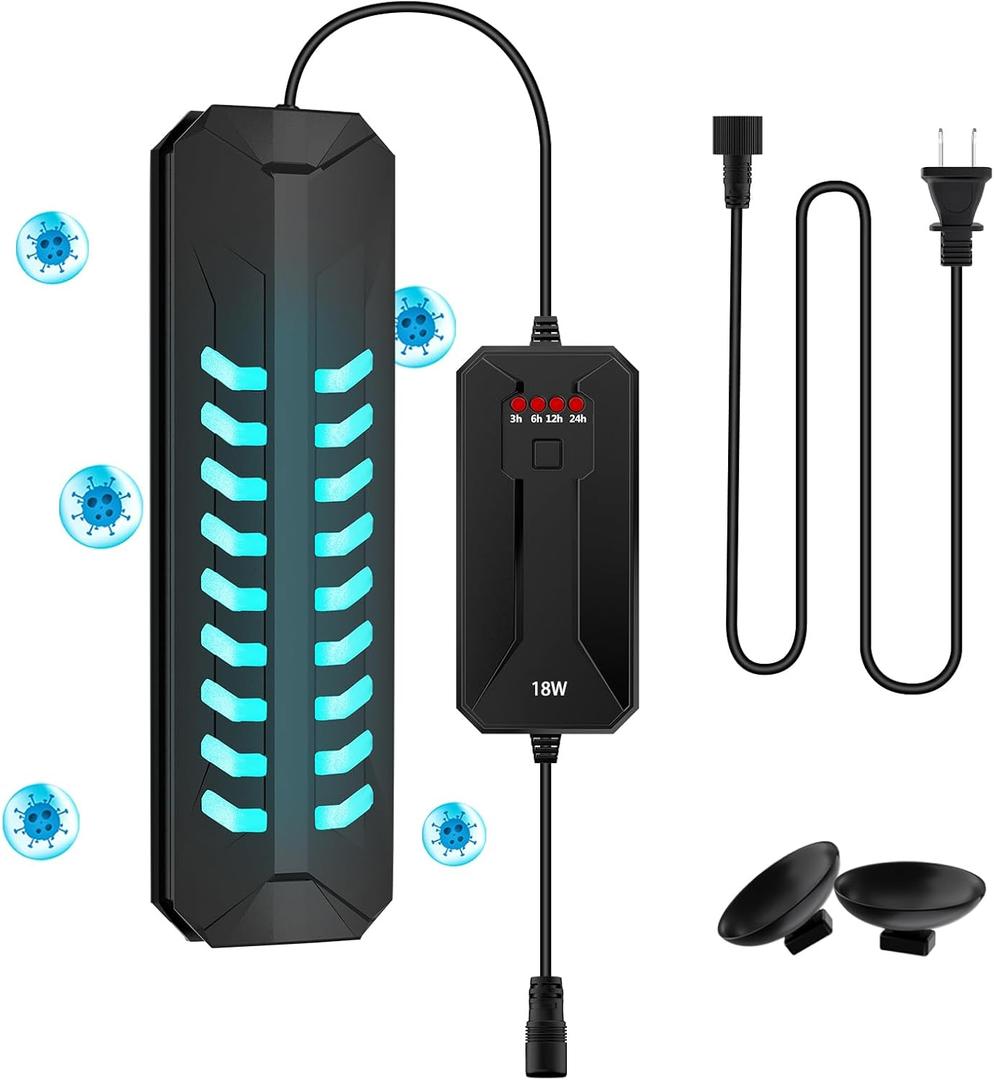 Aquarium Clean Light15W&18W&22W Submersible Light with Timer,Double Tube Aquarium Water Clean Green Clear Waterproof Clean Lamp for Pond,Swimming Pool (18W)