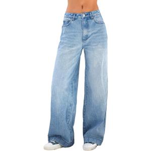 Women's Wide Leg Boyfriend Jeans Straight Leg Denim Pants Low Rise Baggy Casual Loose Jeans (Dark Blue, XS)