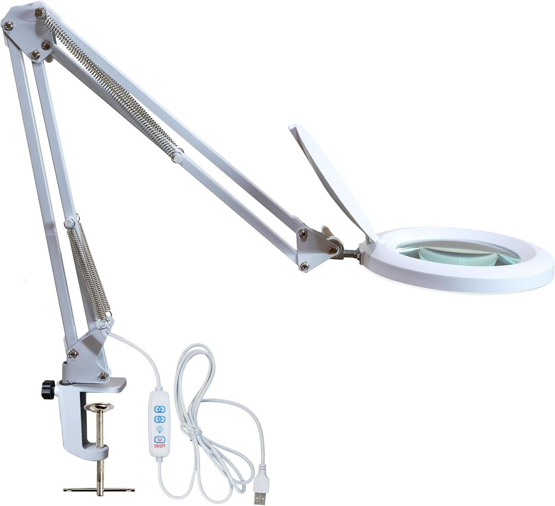 Neatfi (New Model) LED Magnifying Lamp with Clamp, 5D Magnification, 120Pcs SMD LEDs, 12W, Adjustable Color Temperature (White, 5-Inch Lens, 5 Diopter)