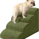 EHEYCIGA Curved Dog Stairs Ramp for High Beds 19.7" H, 4-Step Dog Steps for Small Dogs and Cats, Pet Stairs for High Bed Climbing, Non-Slip Balanced Pet Step Indoor, Olive Green