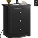 WLIVE Tall Nightstand with Charging Station, Wood Night Stand with 3 Drawers, Black Side Tables Bedroom, Dorm, End Table with 2 USB Ports and 2 AC Outlets