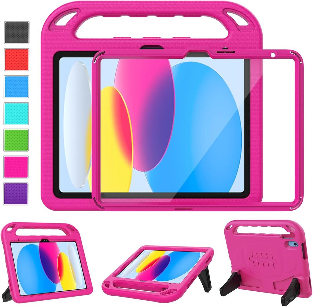 LTROP Kids Case for New iPad 11th Generation (A16) 11 Inch 2025/ 10th Generation 10.9 Inch 2022 - Built-in Screen Protector, Shockproof Handle Stand iPad 11th/10th Gen Case for Kids, Rose