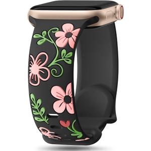Witzon Floral Band Compatible with Apple Watch Bands For Women 40mm 41mm 38mm 42mm, Engraved Cute Flower Silicone Dressy Strap for iWatch Series 11 10 9 8 7 6 5 4 3 2 SE Ultra